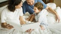 Little Boy Listening Mom Reading Study Before Sleeping