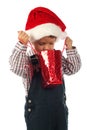 Little boy with little Christmas gift bag Royalty Free Stock Photo