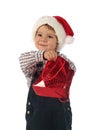 Little boy with little Christmas gift bag Royalty Free Stock Photo