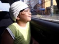 Little boy looking out a car window Royalty Free Stock Photo