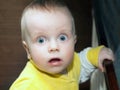 Little boy looks with a frightened Royalty Free Stock Photo