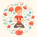 Little boy in the lotus position with lotus flower Royalty Free Stock Photo