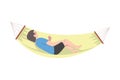 Little Boy Lying in Hammock and Sleeping Vector Illustration Royalty Free Stock Photo