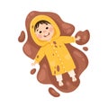 Little Boy Lying in Mud in Coat Having Bad Behavior Vector Illustration