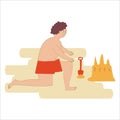 Little boy making sand castle isolated on white. Vector illustration in hand-drawn style Royalty Free Stock Photo