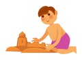 Little boy making sand castle on white Royalty Free Stock Photo