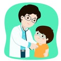 Little boy on medical check up with male pediatrician doctor.