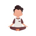 Little boy meditates in the lotus position. Isolated. Cartoon style. Royalty Free Stock Photo