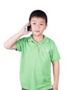 Little boy with mobile phone isolated on white background Royalty Free Stock Photo