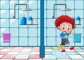 Little boy mopping the bathroom floor