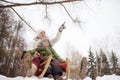 Little boy and mother/grandmother/nanny sliding in the Park Royalty Free Stock Photo