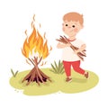 Little Boy Near Campfire Carrying Firewoods and Brushwood Vector Illustration Royalty Free Stock Photo