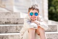 Little boy in a nice suit and glasses. Back to school. Children portrait Royalty Free Stock Photo