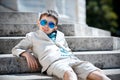 Little boy in a nice suit and glasses. Children portrait Royalty Free Stock Photo