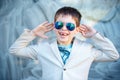 Little boy in a nice suit and glasses. Children portrait Royalty Free Stock Photo