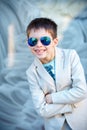 Little boy in a nice suit and glasses. Children portrait Royalty Free Stock Photo