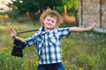 Young photographer in a straw hat Royalty Free Stock Photo