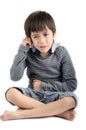 Little boy pain his ear with crying isolate on white background Royalty Free Stock Photo