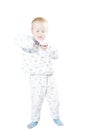 Little boy in a pajamas plays with keys isolated Royalty Free Stock Photo