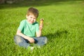 Little boy in park eating ice cream Royalty Free Stock Photo