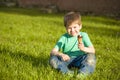 Little boy in park eating ice cream Royalty Free Stock Photo