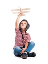 Little boy with pilot hat and toy airplane Royalty Free Stock Photo