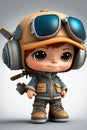 a little boy in a pilot\'s outfit with a helmet and a pair of headphones on his head Royalty Free Stock Photo
