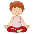 Little boy sitting in lotus pose cartoon vector illustration