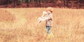 Little boy with plane. Little kid dreams of being a pilot. Child playing with toy airplane. Happy child playing. Happy Royalty Free Stock Photo