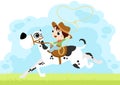 Little boy play Cowboy with a huge dog Royalty Free Stock Photo