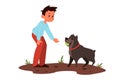 Little boy play with hisr dog. Happy kid and pet spend time together Royalty Free Stock Photo