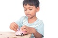 Cute little boy play pink toy car Royalty Free Stock Photo