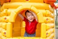 Little boy in playhouse Royalty Free Stock Photo