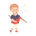 Little Boy Playing Bagpipe Musical Instrument Performing on Stage Vector Illustration