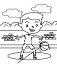 Little boy playing basketball coloring page