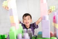 Little boy playing blocks at home Royalty Free Stock Photo