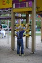 Little boy playing with blocks on the playground Royalty Free Stock Photo