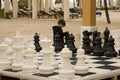 Little boy playing chess