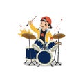 Little Boy playing Drum set Illustration Royalty Free Stock Photo