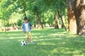 Little boy playing football in park Royalty Free Stock Photo