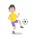 Little Boy Playing Football on White Background