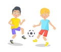 Little Boy Playing Football on White Background