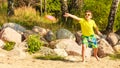 Little boy playing with frisbee disc. Royalty Free Stock Photo