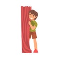 Little Boy Playing Hide and Seek Concealing Behind Tree Trunk Vector Illustration