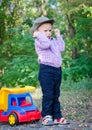 Little boy playing with his toy truck Royalty Free Stock Photo