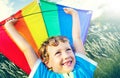 Little Boy Playing Kite Park Windy Concept Royalty Free Stock Photo