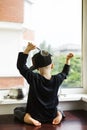 Little boy playing with pots. Royalty Free Stock Photo