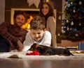 Little boy playing with puppy Royalty Free Stock Photo