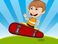 Little boy playing skate board cartoon vector illustration Royalty Free Stock Photo