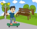 Little boy playing skateboard in the street cartoon Royalty Free Stock Photo